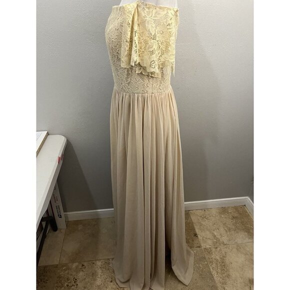 JJ’S House Dress Women 12 Formal Gown Champagne Lace Slit Long Lined Button Back - Picture 6 of 13